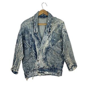 Vintage 1980s Acid Wash Denim Studded Snap Button Avant Garde Crop Jean Jacket